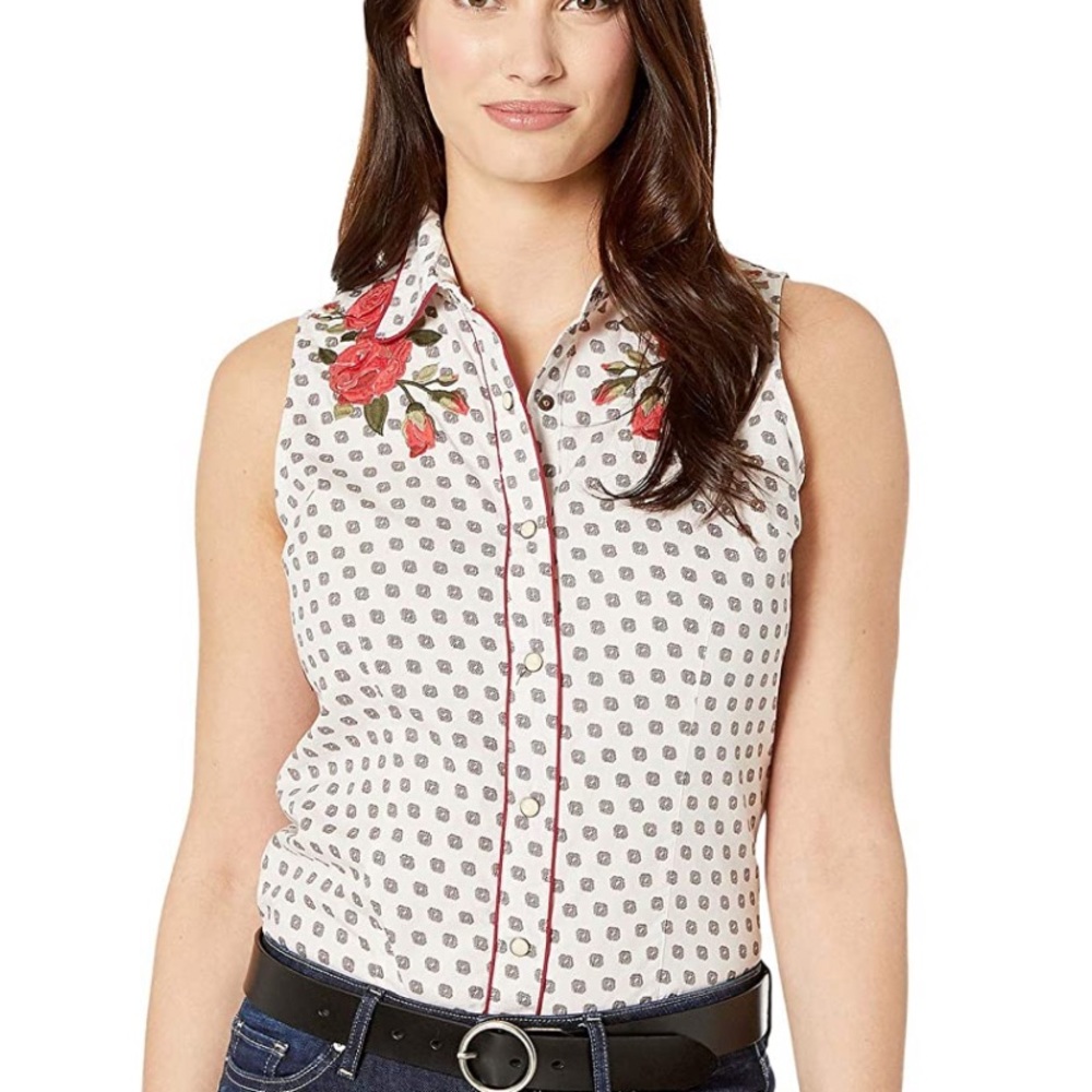 Rock & Roll Cowgirl Rose Embroidered Snap Tank
